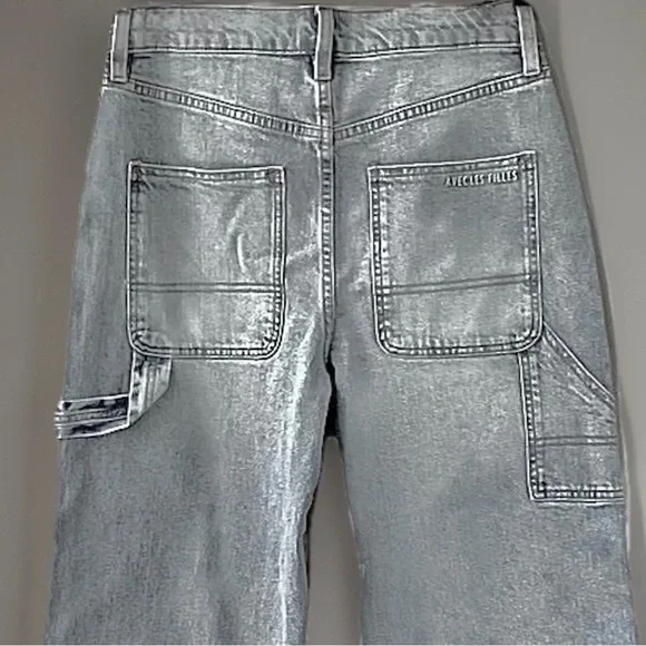 Avec Les Filles NWT Drawstring Cropped Wide Leg Badlands Wash Cargo Jeans, 27 - Picture 8 of 15